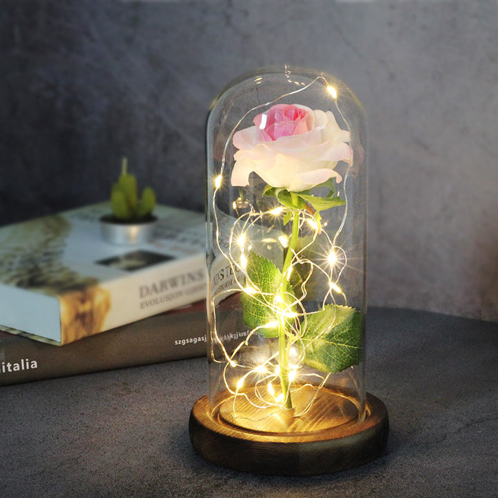 Enchanted Rose Lamp In Glass Dome With Warm LED Base