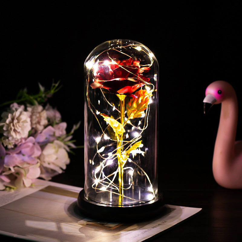 Enchanted Rose Lamp In Glass Dome With Warm LED Base