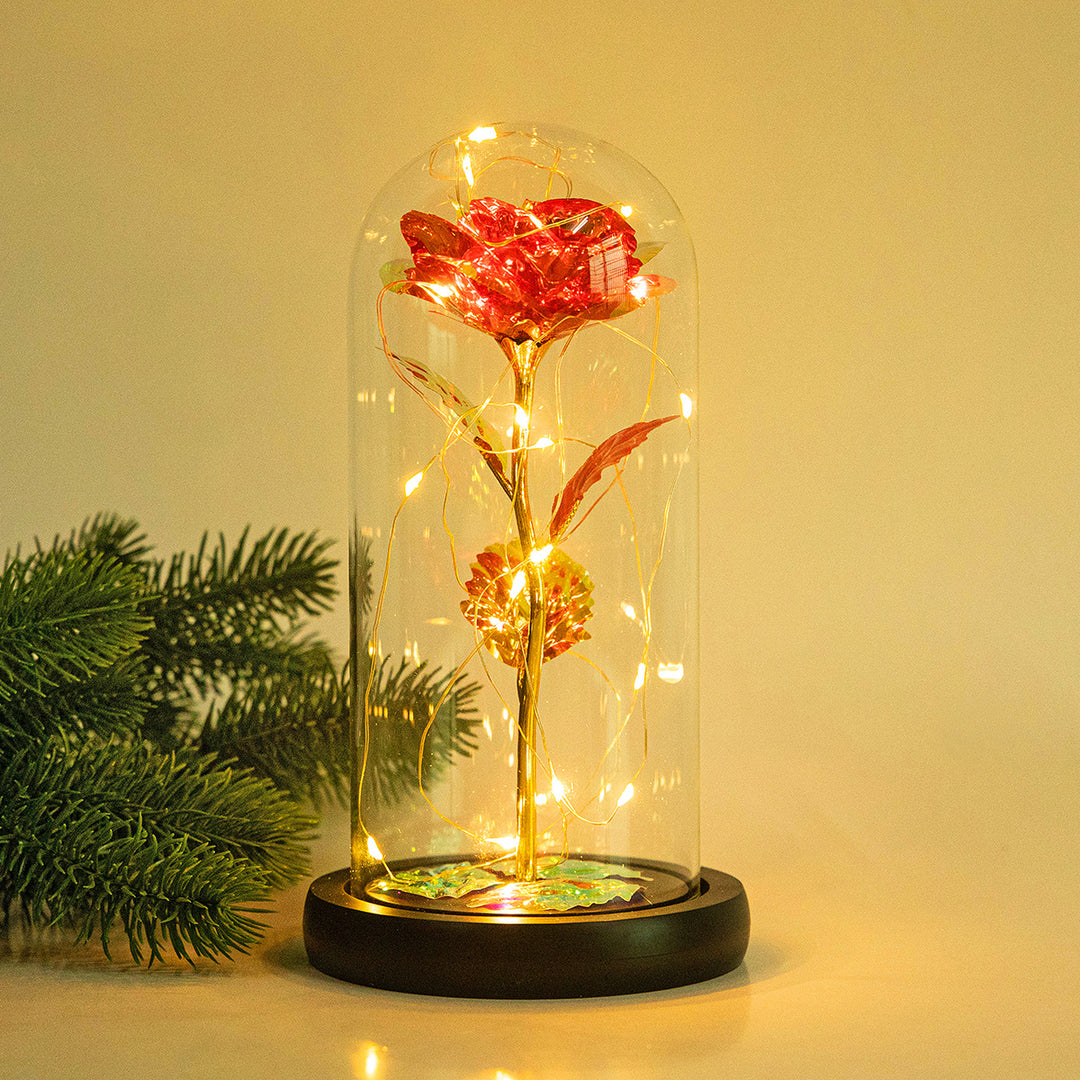 Enchanted Rose Lamp In Glass Dome With Warm LED Base