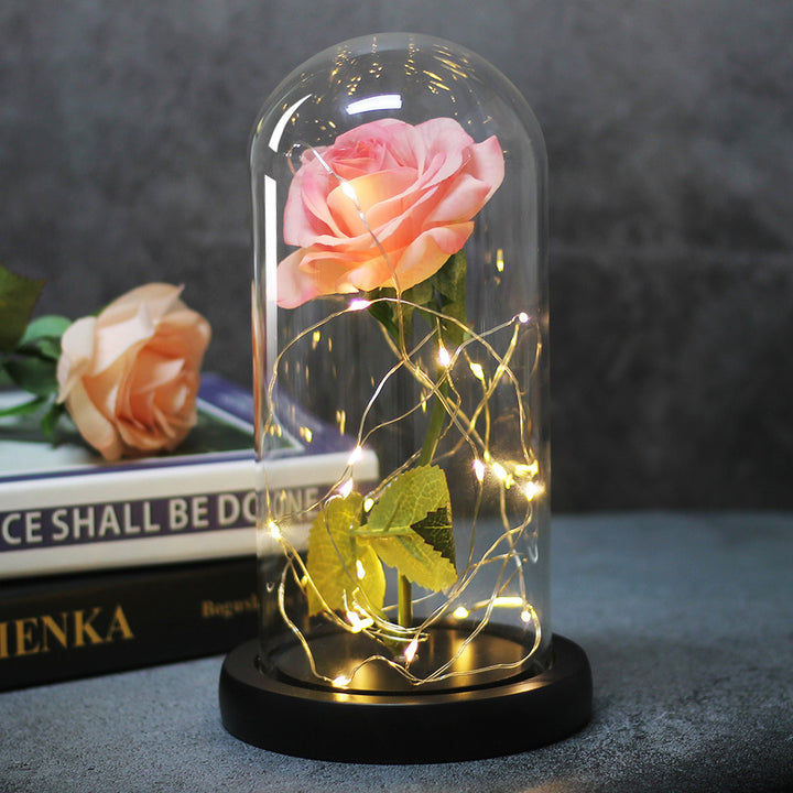 Enchanted Rose Lamp In Glass Dome With Warm LED Base