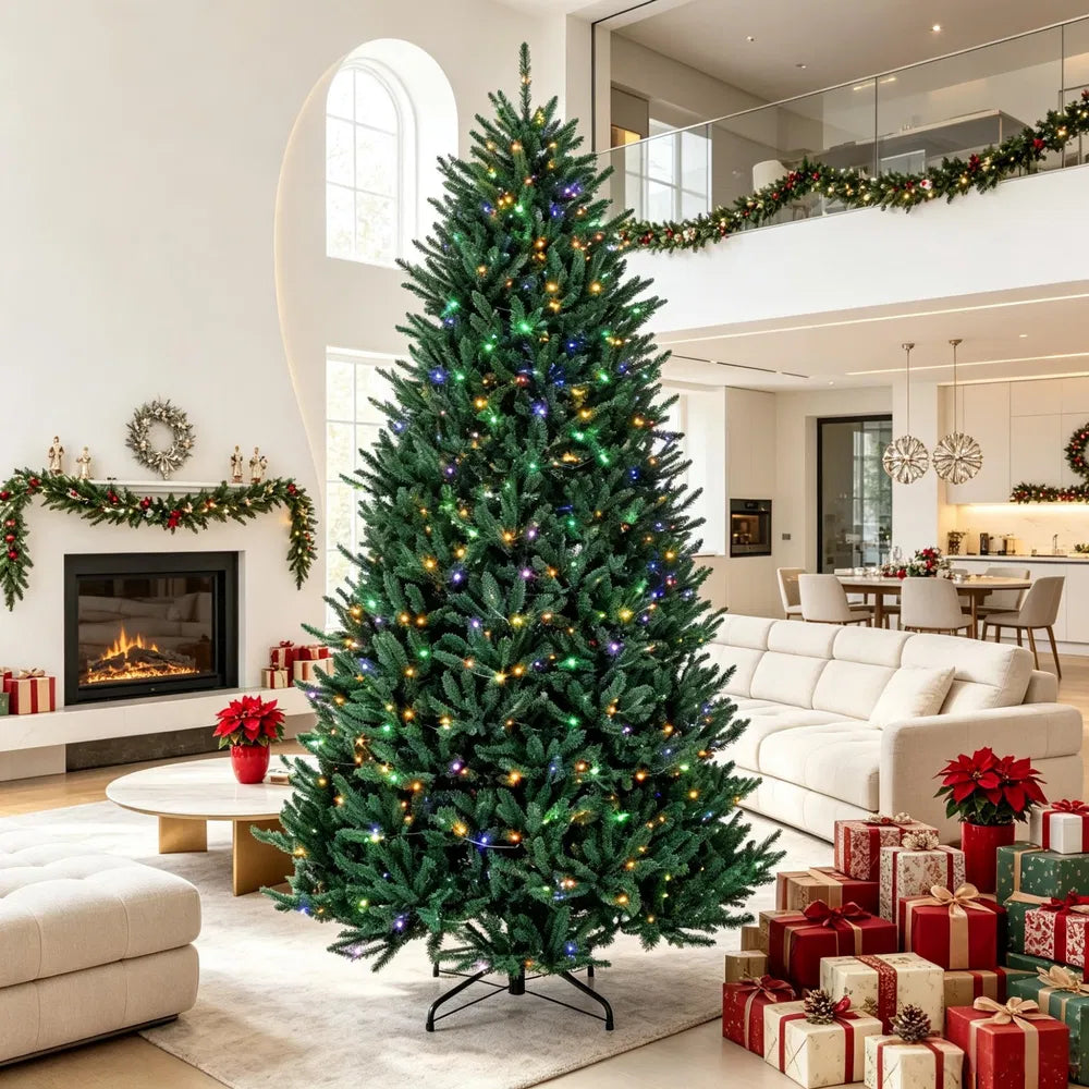 Large full Christmas tree lit warm white