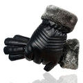 Black faux leather winter gloves with plush lining