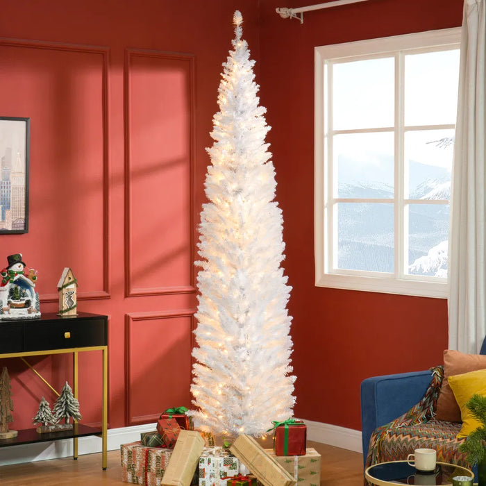Snugleigh White Pencil Christmas Tree with 300 Warm LEDs, 8ft
