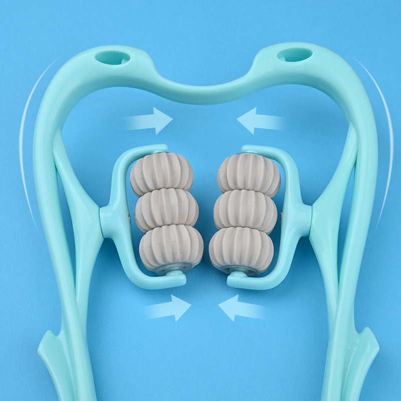 Handheld neck massager with six rollers