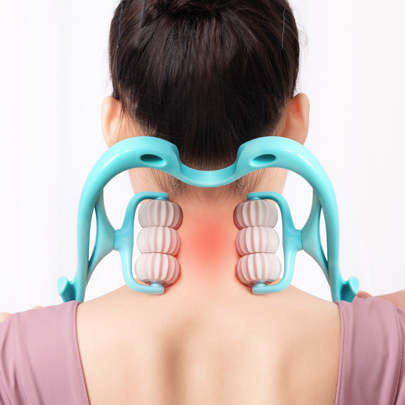 Handheld neck massager with six rollers