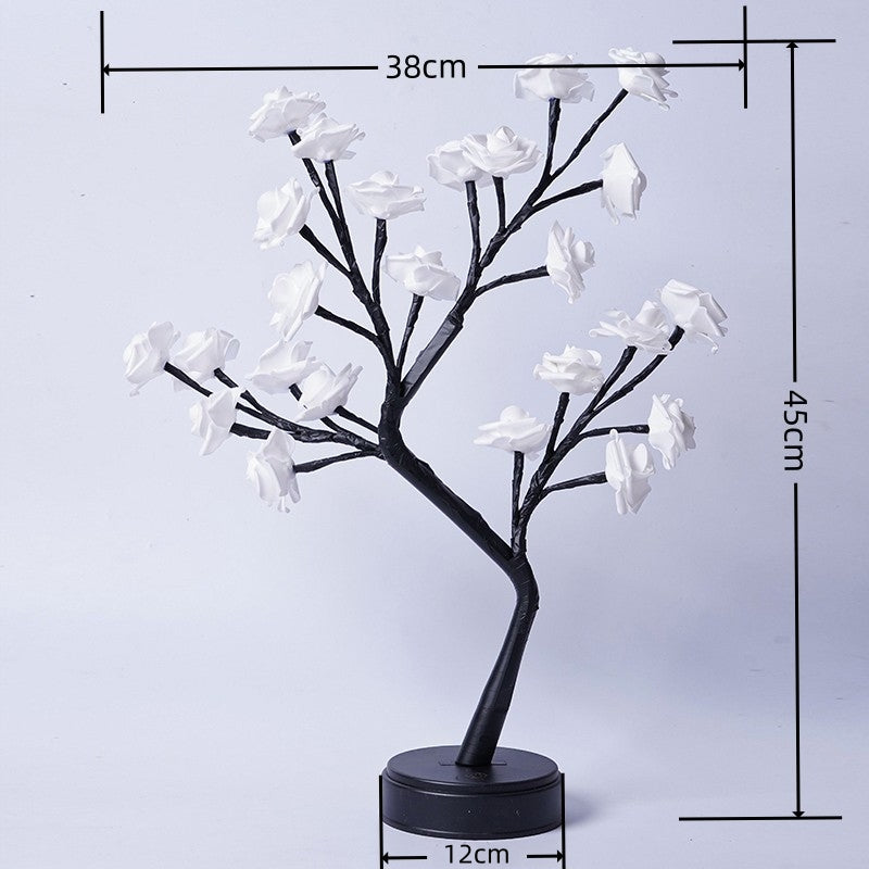 Rose tree lamp with glowing LED roses
