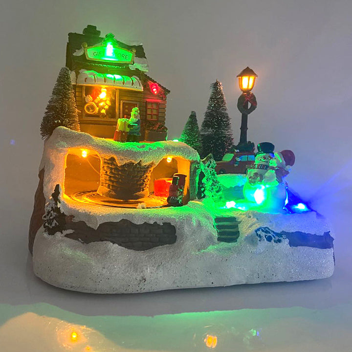 Animated Christmas Village With LED Lights And Music