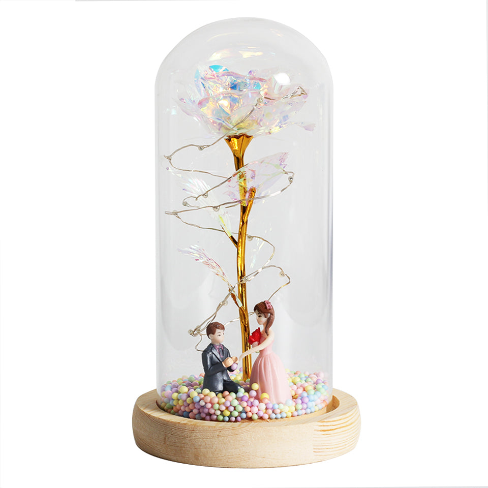 Enchanted Rose Lamp In Glass Dome With Warm LED Base
