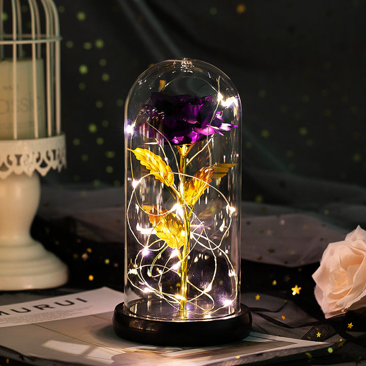 Enchanted Rose Lamp In Glass Dome With Warm LED Base