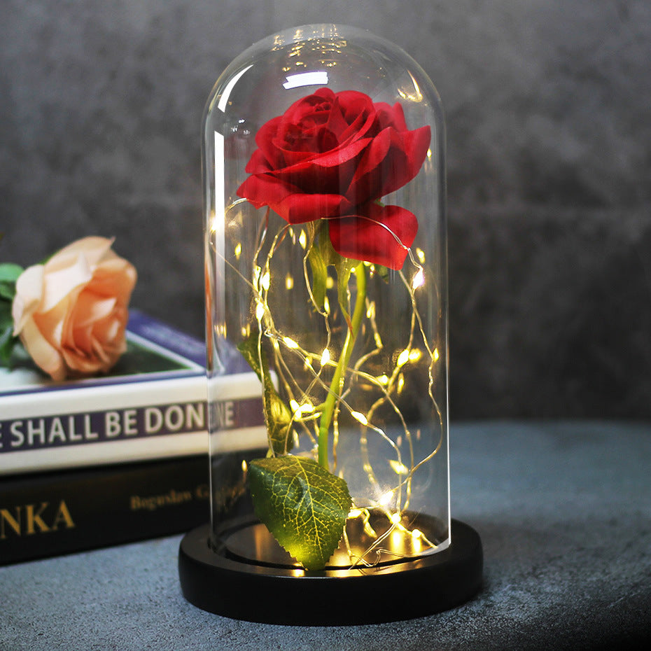Enchanted Rose Lamp In Glass Dome With Warm LED Base