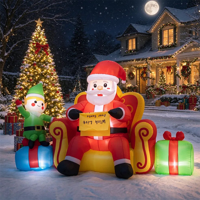 Snugleigh Inflatable Santa on Sofa with Elf and Gifts, 220cm