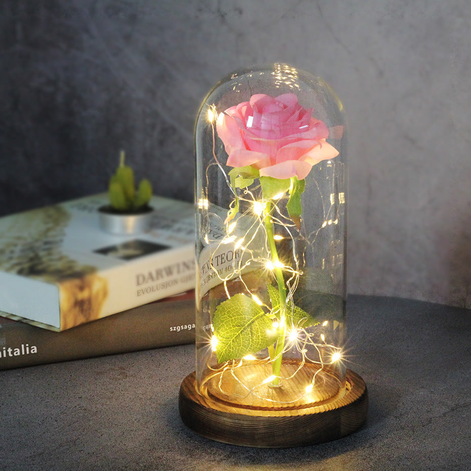 Enchanted Rose Lamp In Glass Dome With Warm LED Base