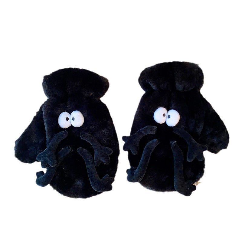 Fluffy white mittens with cartoon face and arms