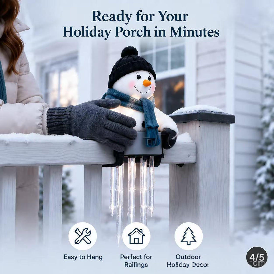 Light-up snowman with hanging icicle lights