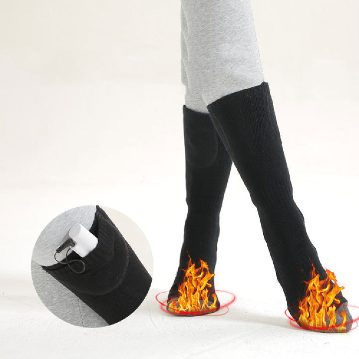 Black heated cotton socks with USB connection