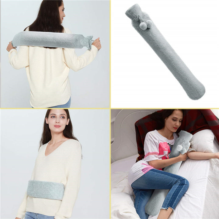 Long hot water bottle in knitted cover