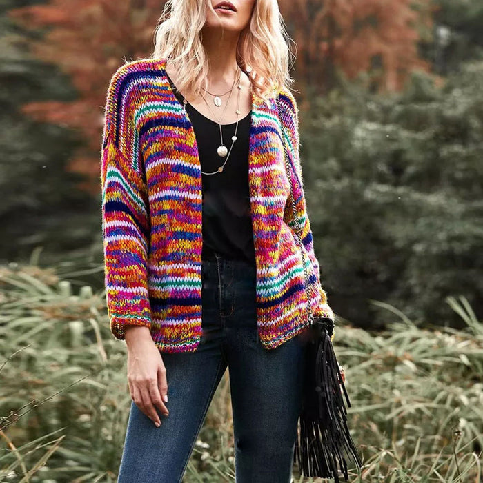 Snugleigh Chunky Striped Knit Cardigan, Short Open Front