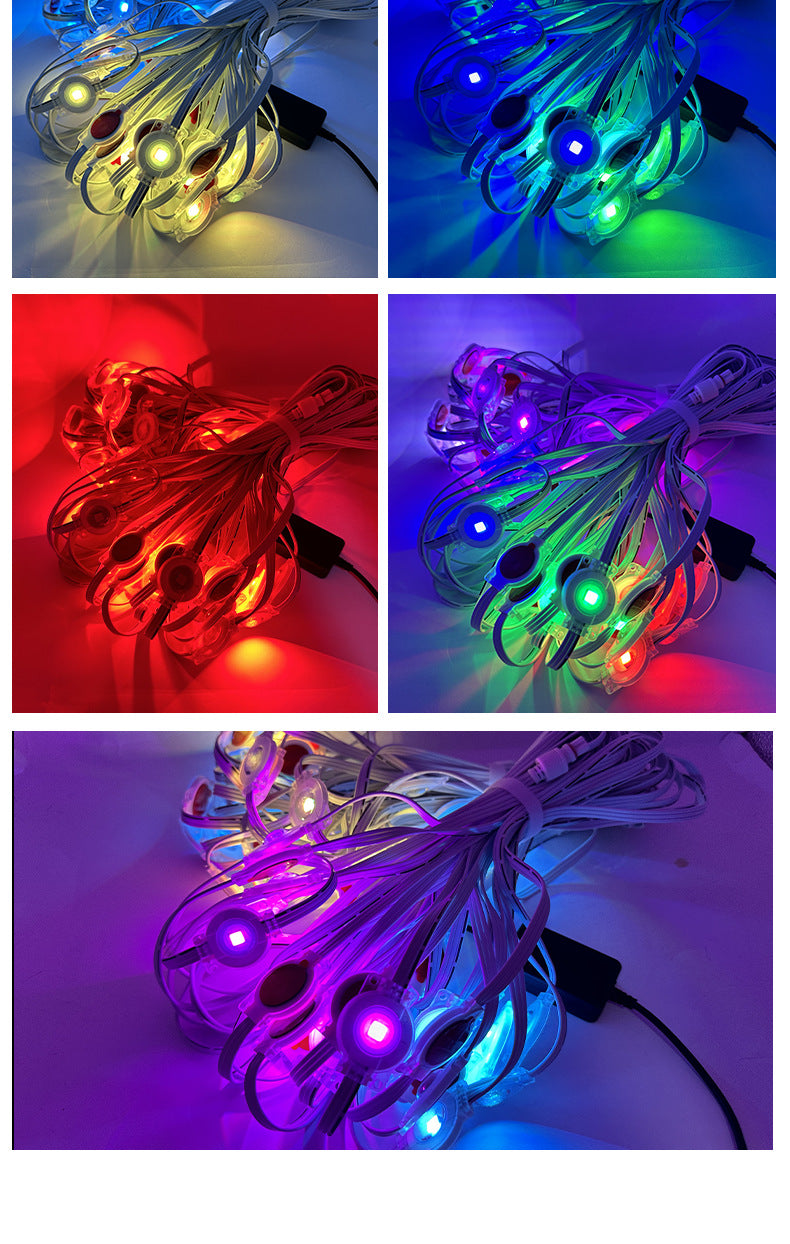House eaves lit with permanent RGB lights