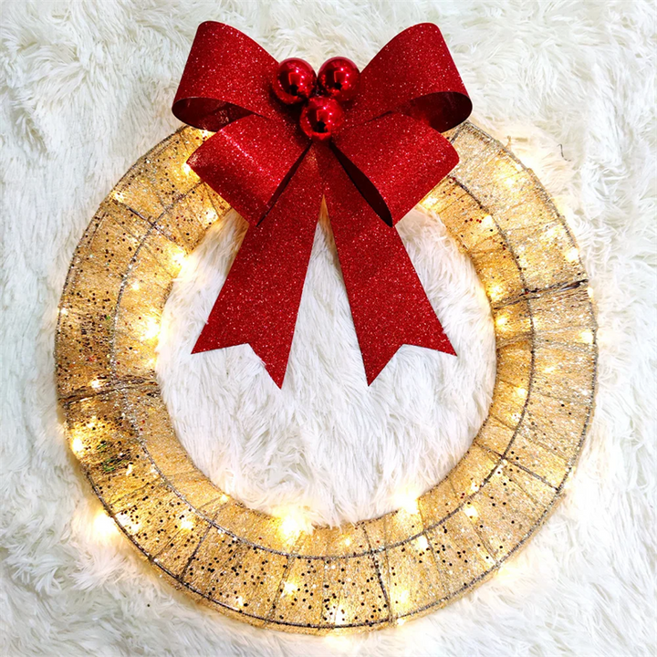 Light-Up Christmas Wreath – 50cm with LED Lights and Big Bow