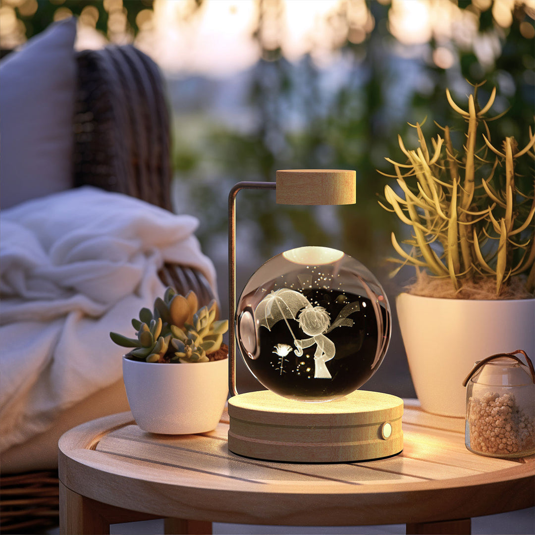 Crystal ball lamp with engraved 3D design