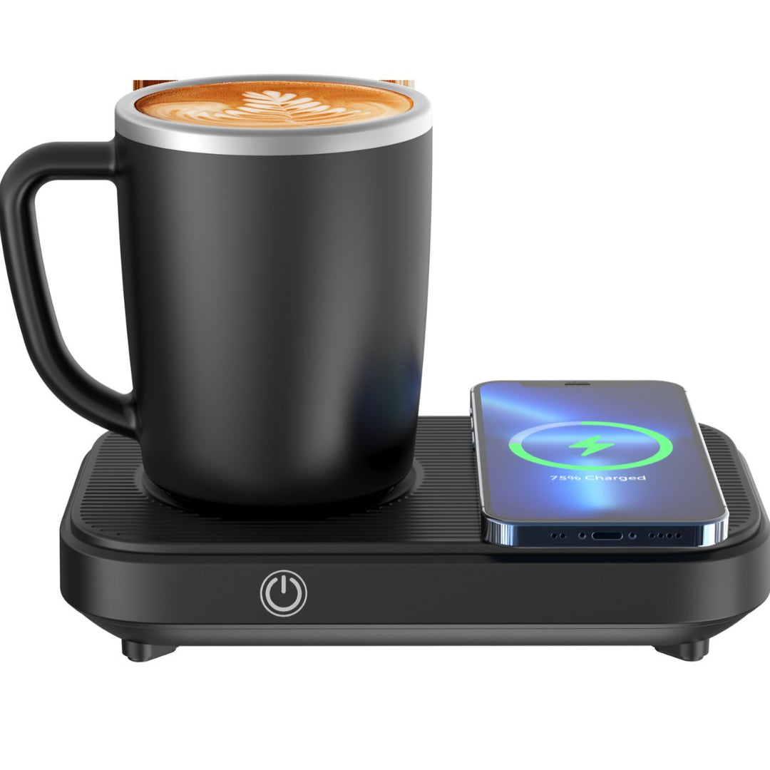Black cup warmer cooler with wireless charger