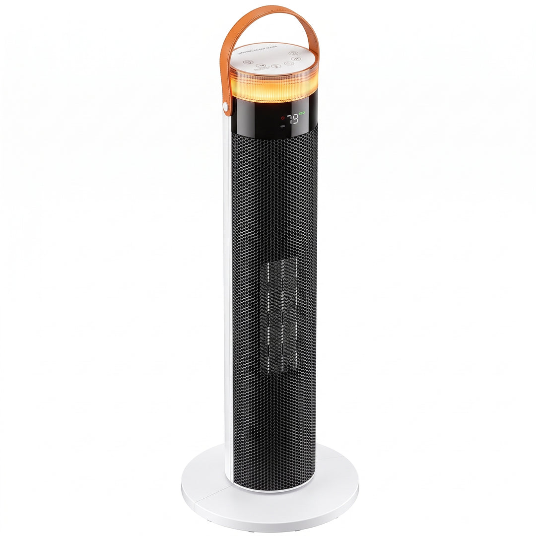 white ceramic tower heater with LED ring light