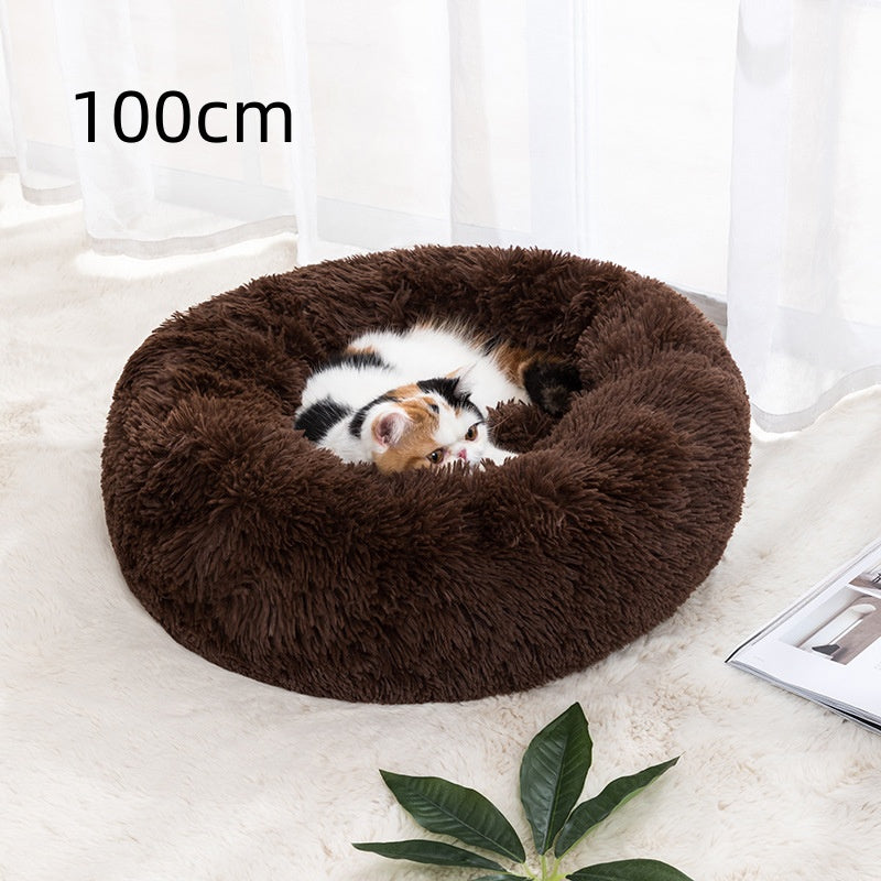 Round Winter Warm Pet Bed In Soft Cloth, 30 To 100cm