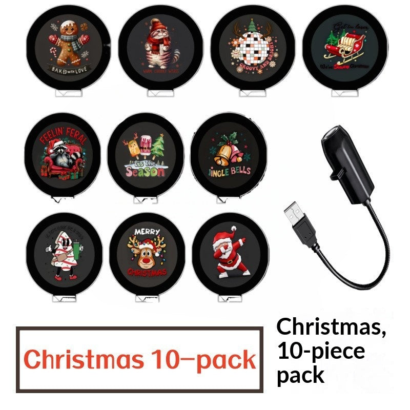 USB projector casting Christmas pattern on wall