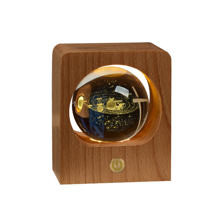 3D Crystal Ball Night Light – Laser-Engraved on Beech Base