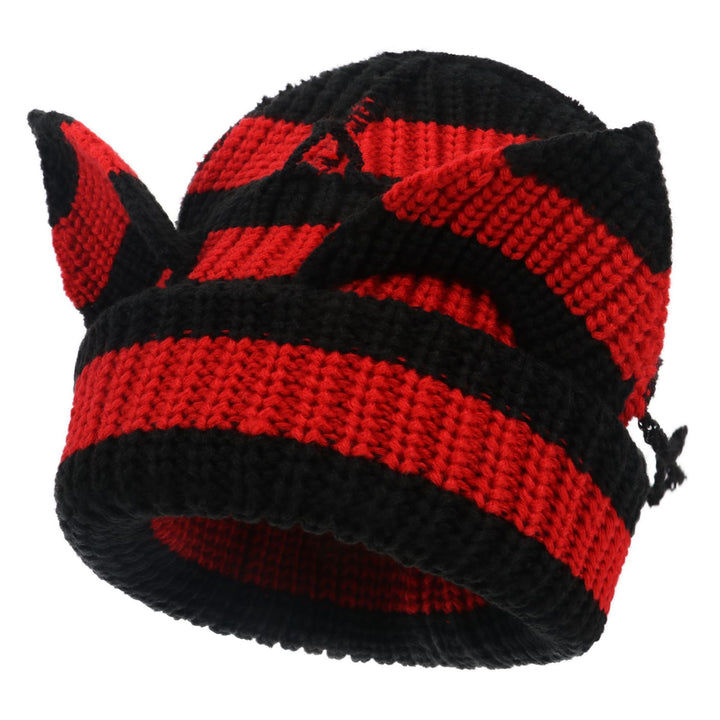 Black chunky knit beanie with cat ears