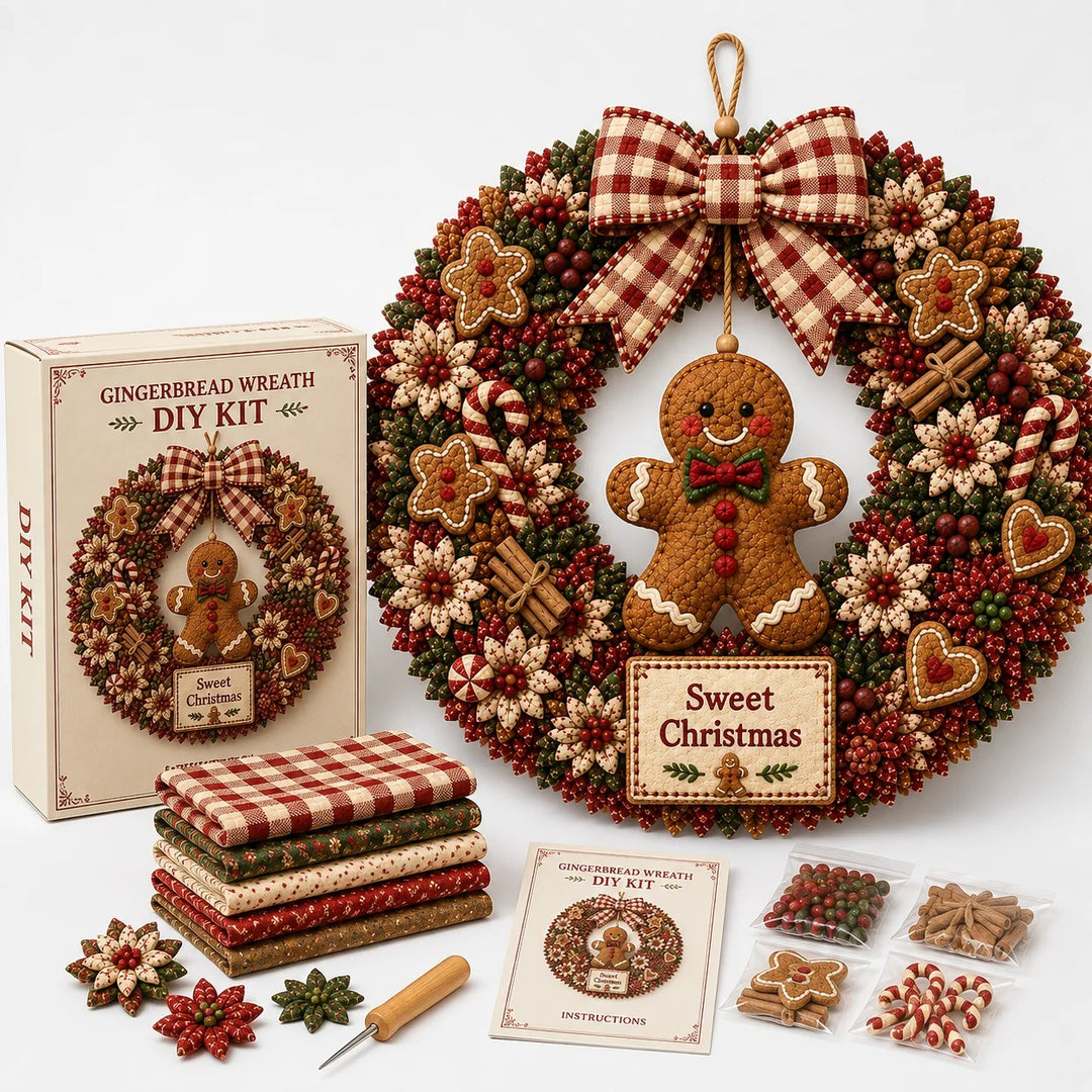Fabric rosette Christmas wreath with snowman