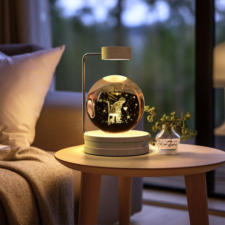 Crystal ball lamp with engraved 3D design