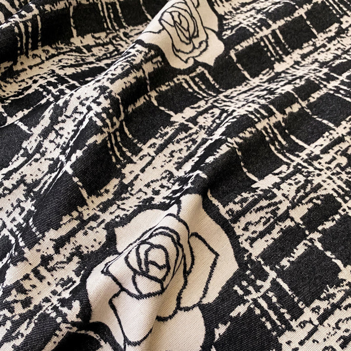 Wine red double sided plaid shawl with roses