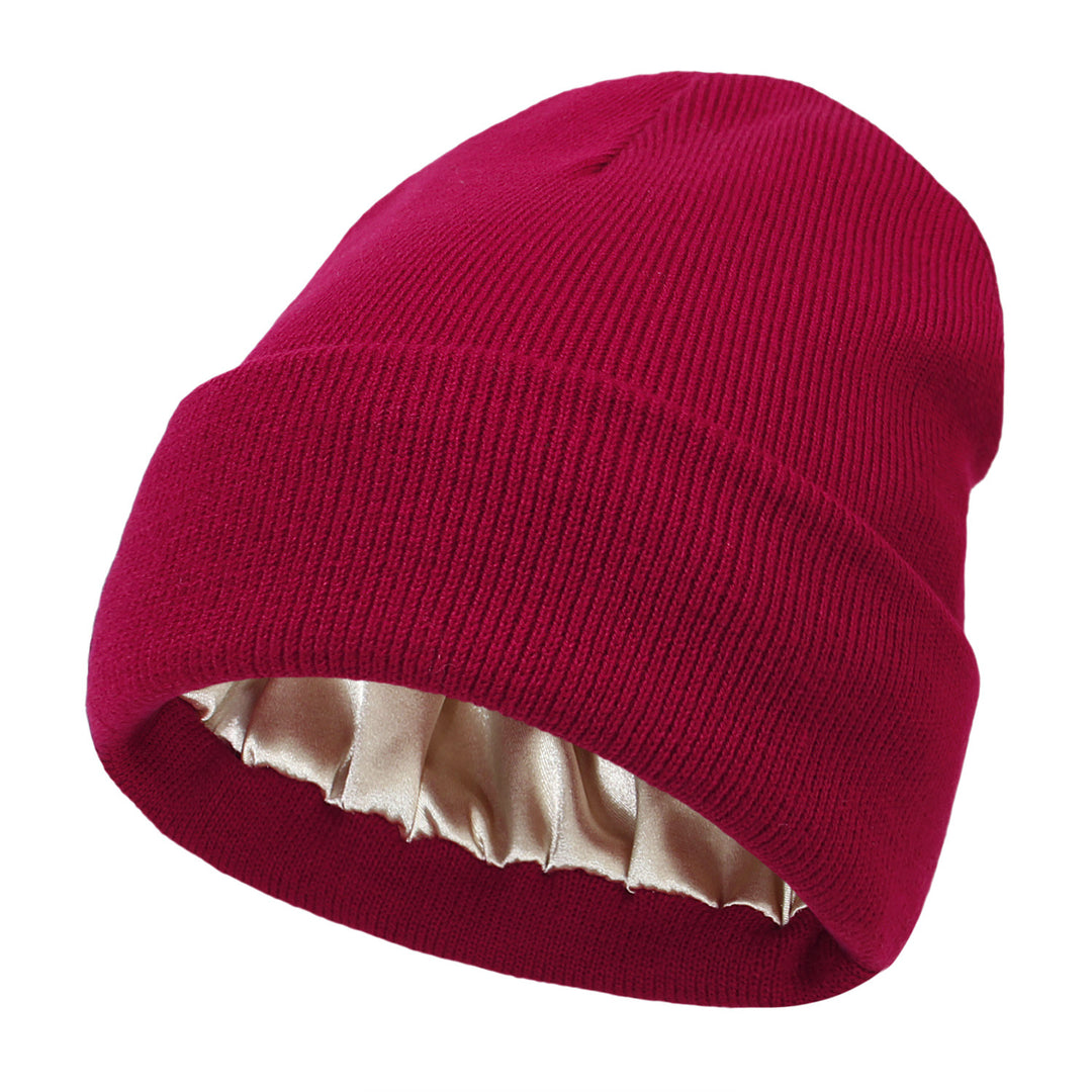 Pink cuffed beanie with satin lining