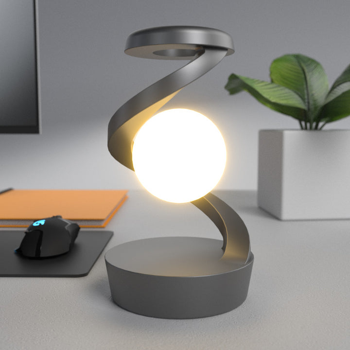 Floating moon lamp in spiral frame