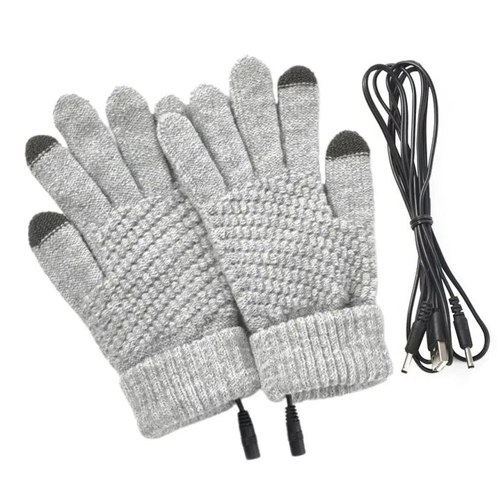Grey USB heated knitted touchscreen gloves