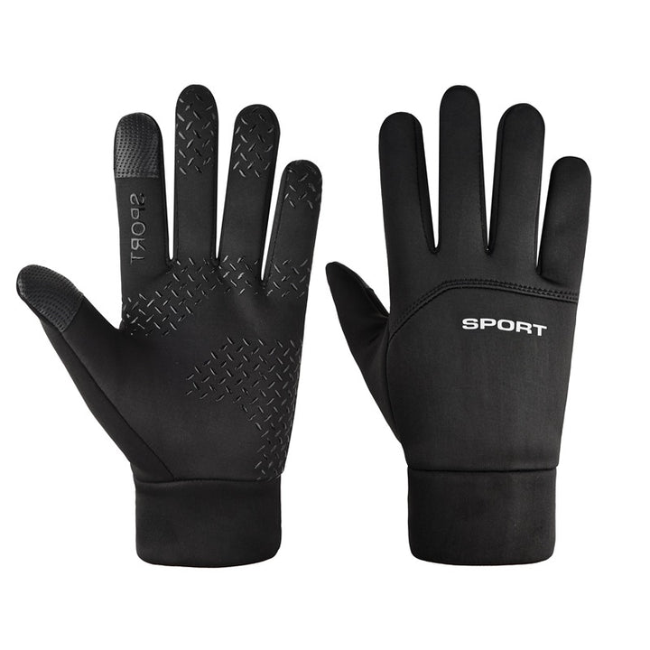Black velvet lined winter sports gloves