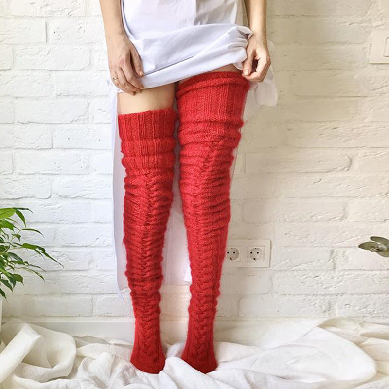 White cable knit over the knee socks