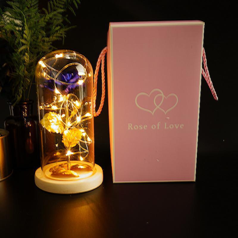 Enchanted Rose Lamp In Glass Dome With Warm LED Base