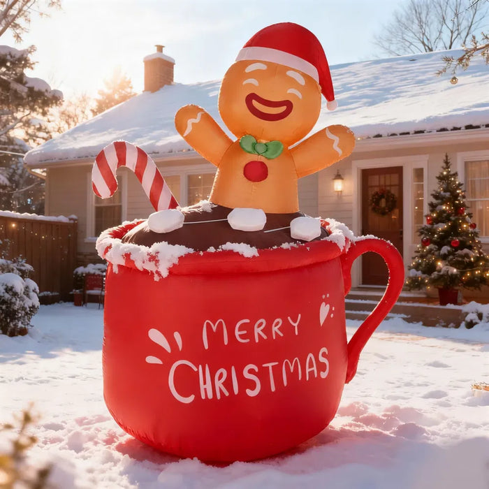 Snugleigh Inflatable Gingerbread Man in a Hot Cocoa Cup