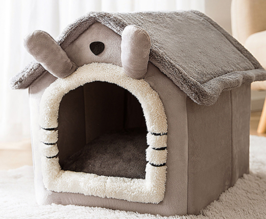 Foldable Dog House Bed With Warm Enclosed Cave Design