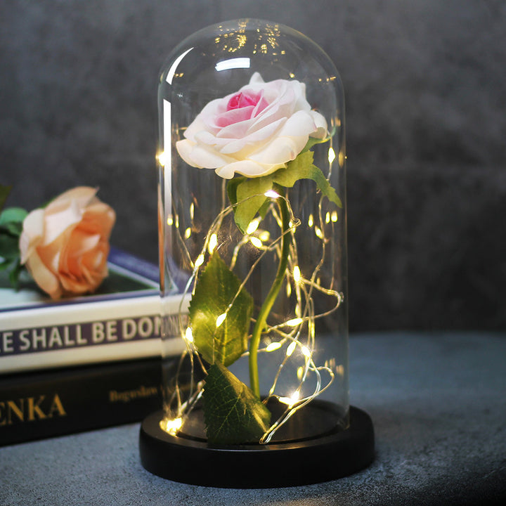 Enchanted Rose Lamp In Glass Dome With Warm LED Base