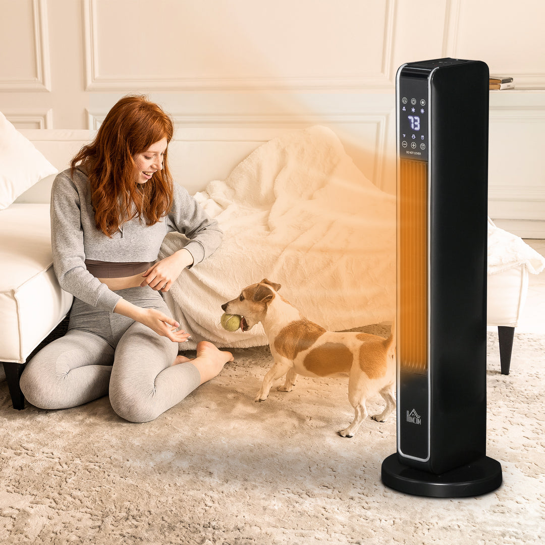 black oscillating tower fan heater with remote