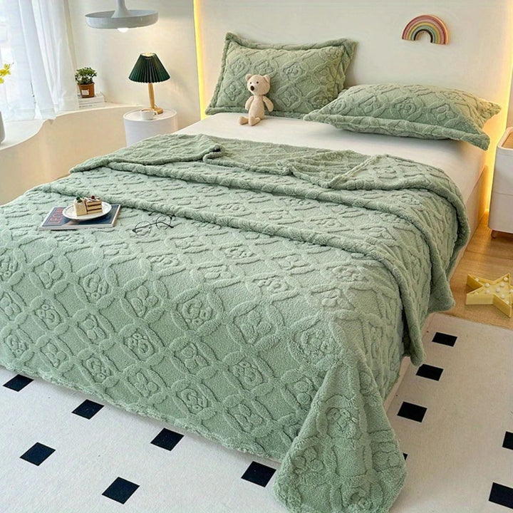 Leaf Embroidery Fleece Winter Blanket