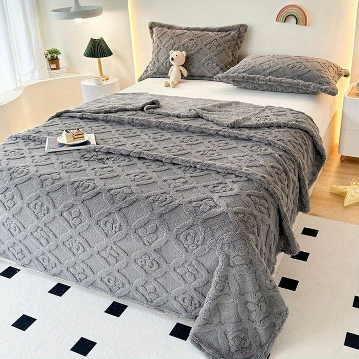 Leaf Embroidery Fleece Winter Blanket