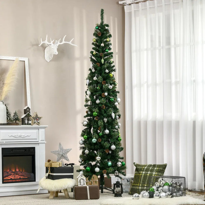 Snugleigh Tall Slim Christmas Tree with Pine Cones, 7.5ft Unlit