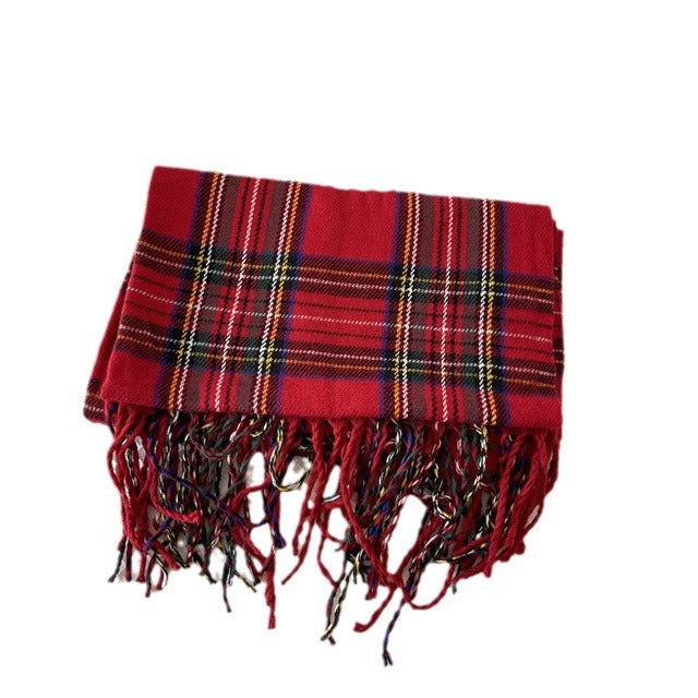 Snugleigh Red Tartan Scarf with Tassels, 200 x 50 cm