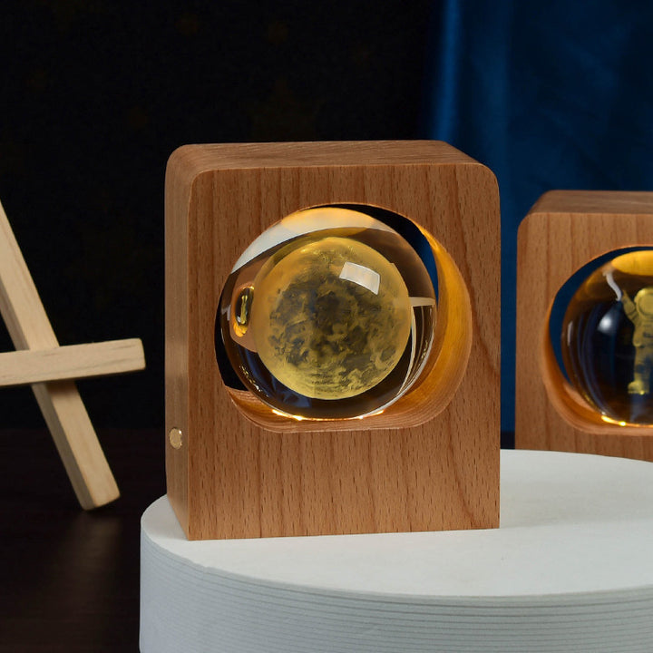 3D Crystal Ball Night Light – Laser-Engraved on Beech Base