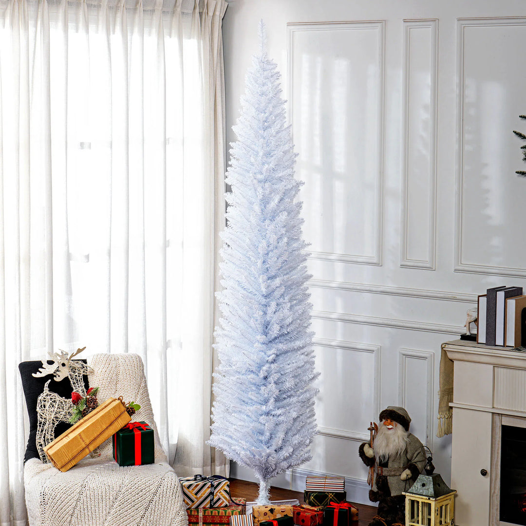 Tall white slim pencil tree, unlit
