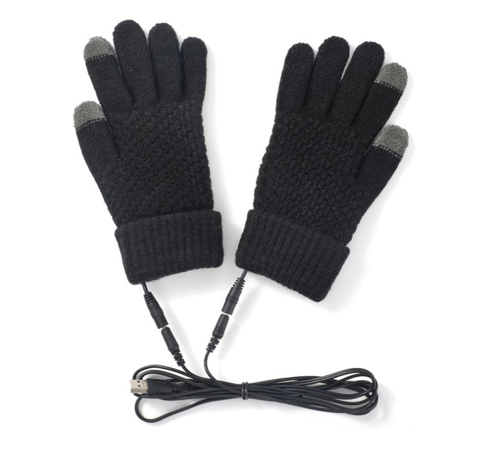 Grey USB heated knitted touchscreen gloves